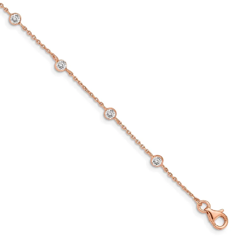 Rose Gold Plated Sterling Silver 4MM Round Cubic Zirconia 7-inch Bracelet