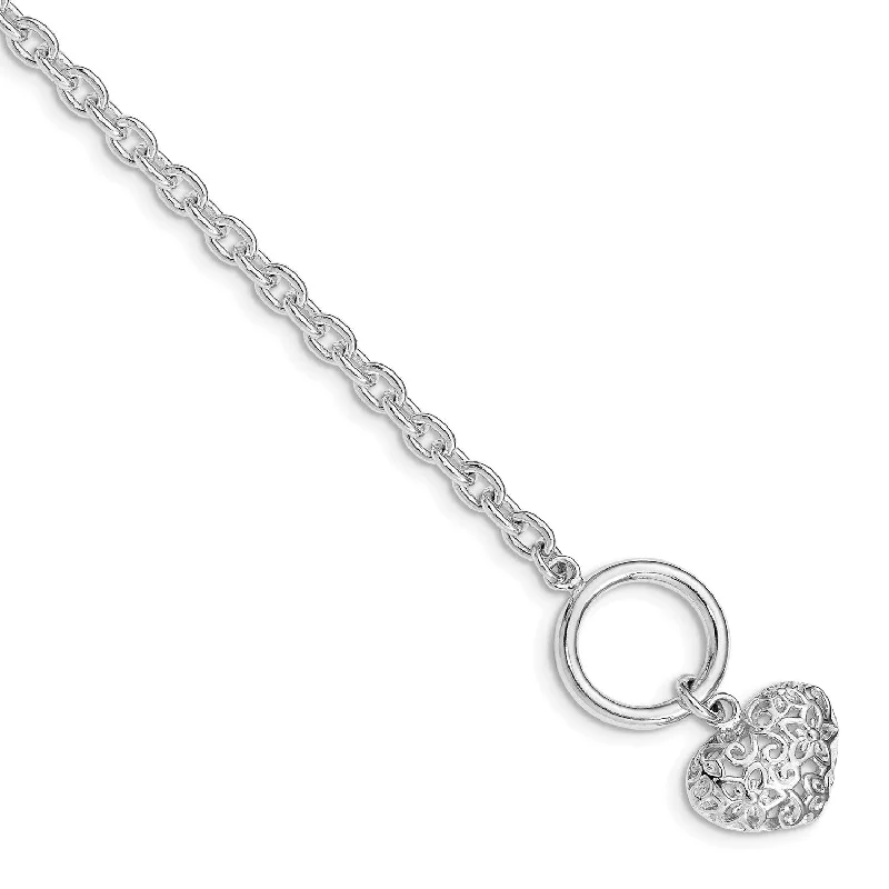 Sterling Silver 7.5-inch 14.4MM Heart Toggle Bracelet