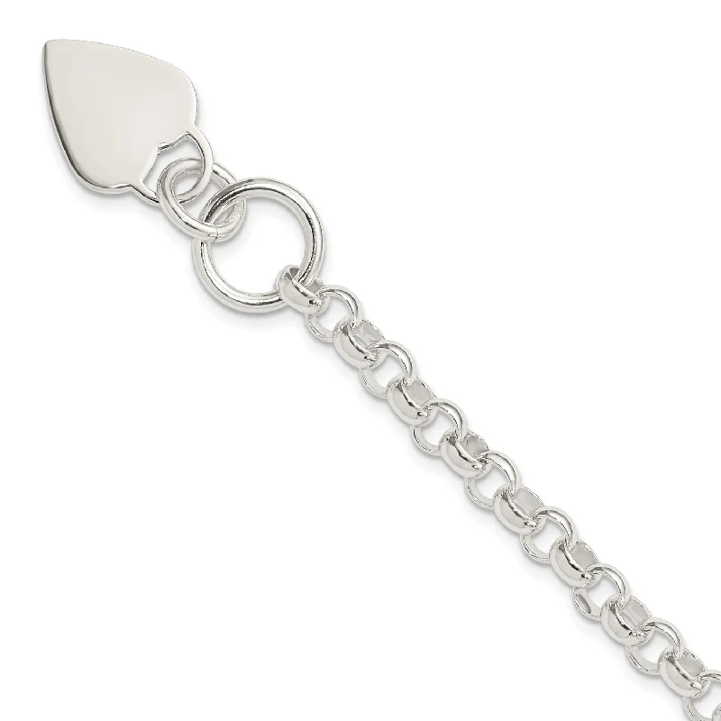 Sterling Silver 8.75-inch 14.5MM Heart Rolo Toggle Bracelet