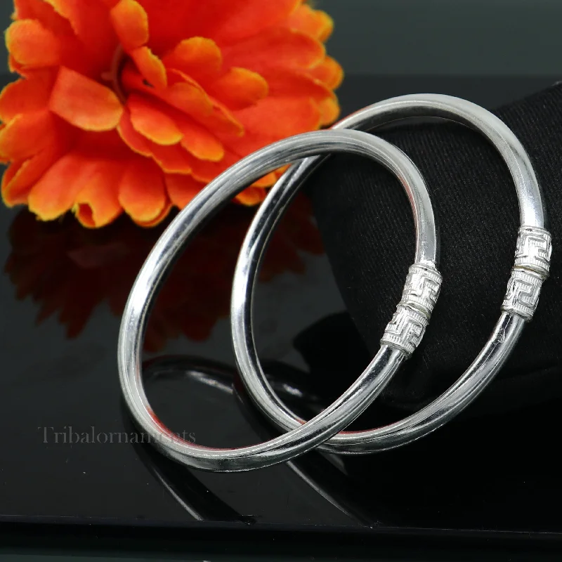 Sterling silver half round handmade amazing design bangle bracelet kangan chudi, excellent design bangle kada gift tribal jewelry  nba203