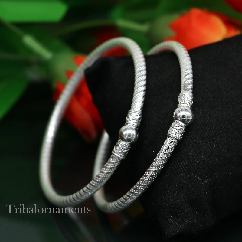 Vintage stylish traditional design handmade sterling silver bangle bracelet kada pair jewelry from india best gift to boy's or girl's nba212